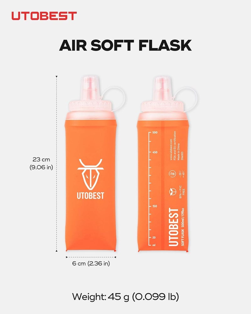 UTOBEST Soft Flask Collapsible Running Water Bottle, Flexible TPU Folding Bottles for Hydration Pack for Hiking Cycling (Orange-500ml*2) - Image 5